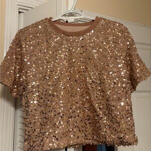 Sequin Embellished Gold Crop Top